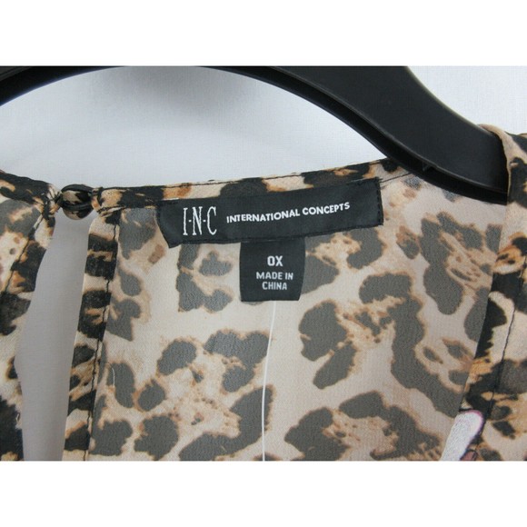 INC International Concepts Women's Plus Size Top Floral/Leopard Size 0X - Picture 3 of 6